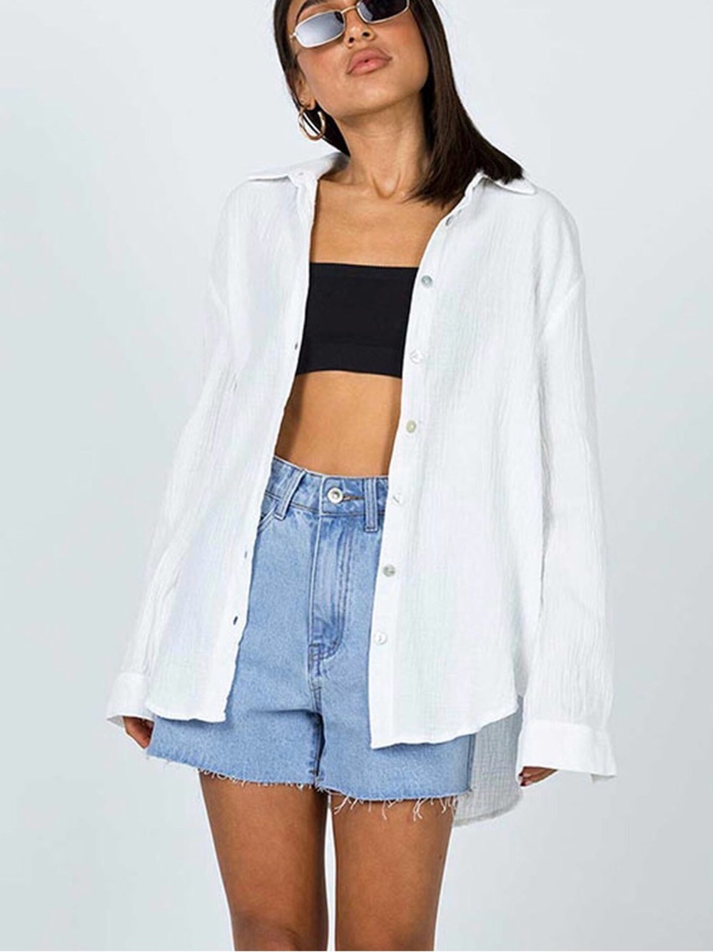Princess Polly Mahalia White Cotton Button Up Shirt Size 8 Coastal Clean Girl